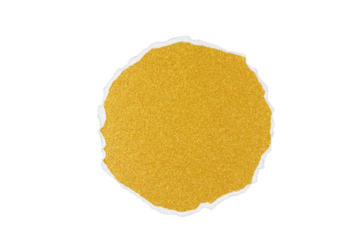 round piece of ripped golden glitter paper banner isolated on white or transparent png