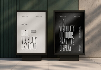 Poster Mockup Template – Urban Outdoor Advertising Display with Dual Framed Posters in Natural Light