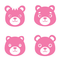 Pink teddy bear face illustrations in a simple flat design perfect for children's educational purposes