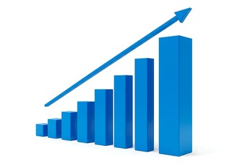 Fototapeta premium Blue bar graph showing growth with an arrow