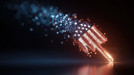 Pixelated American flag cursor dissolving into glowing red, white, and blue particles, symbolizing digital patriotism and Fourth of July interactivity