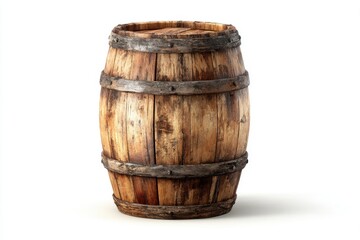 Wooden Barrel on White Background