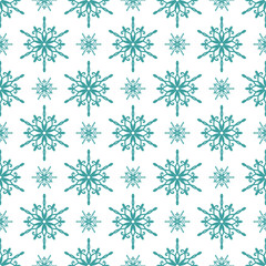 Snowflakes seamless pattern, detailed hand drawn vector line illustration. Graphic outline doodle drawing. Christmas and New Year background for frosty winter design, gift wrapping, packaging, textile