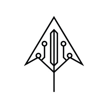 Arrow Made of Binary Code Depicting Digital Data Transfer Line Art Vector Illustration