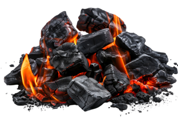 burning charcoal isolated on white background