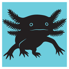 Obraz premium Silhouetted illustration of a happy axolotl on a turquoise blue background square design