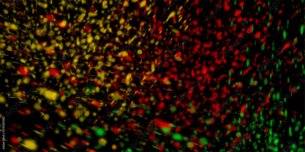 Poster abstract background with many splattered falling round glitter pieces. colored stains and blots. dar
