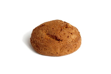 Fresh oatmeal cookies lie on a white background.	