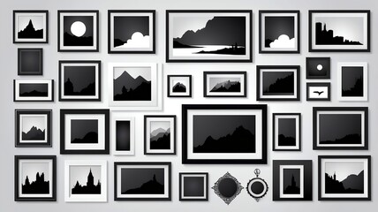A set of vector silhouettes of picture frames isolated on a white background.