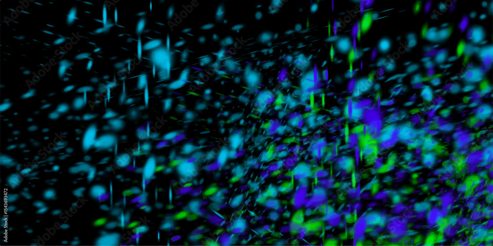 Poster abstract background with many splattered falling round glitter pieces. colored stains and blots. dar