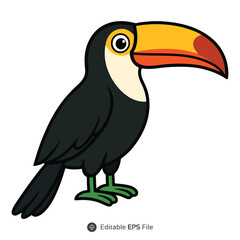 Cartoon Toucan Bird Illustration Black Yellow Orange Green