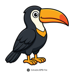 Cartoon Toucan Bird Illustration Black Orange Yellow