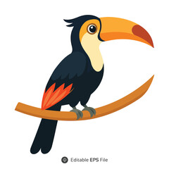 Colorful Toucan Perched on Orange Branch Illustration