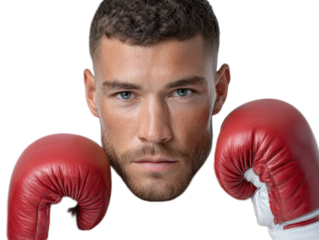 Boxer: Portrait of a intense boxer with red gloves, ready for the fight.