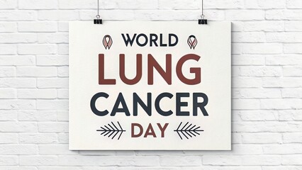 World Lung Cancer Day poster hanging on a white brick wall