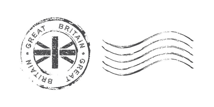 Postage stamp United Kingdom. Rubber postal stamp UK. Vintage vector illustration in grunge style.
