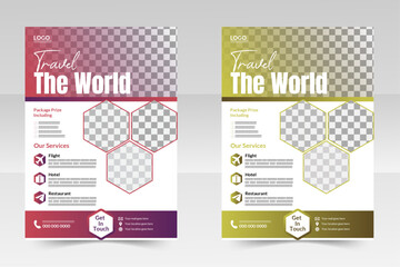 Modern Corporate travel flyer template design with geometric and polygon shape