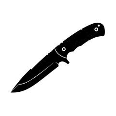 A stark black and white image showcasing a sleek knife with a sharp blade and ergonomic handle design detail