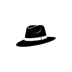 A classic black fedora symbol of vintage charm and sophistication in a minimalist vector icon