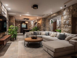 Modern home interior of a cottage house forest setting