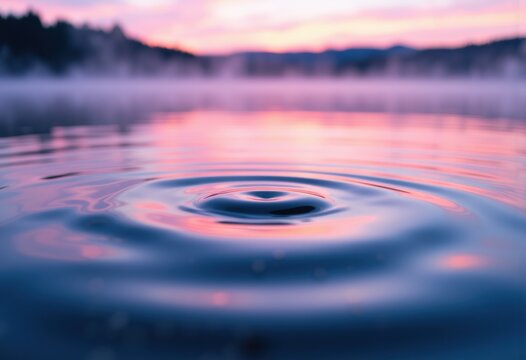 Calm lake at sunrise with gentle ripples and colorful sky reflection