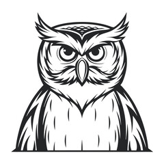 Obraz premium Detailed Line Art Illustration of a Great Horned Owl: Front-Facing, Serious Expression, Vector Graphic for Design Elements and Wildlife Themes. 