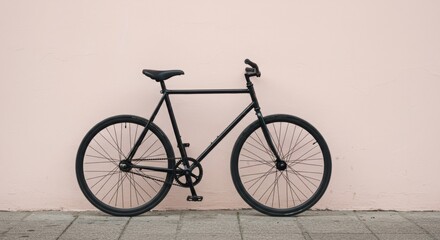 Fototapeta premium Minimalist and modern pastel-colored photo of a bike parked against a wall with an unusual yet beautiful camera angle with natural lighting a clean background with no text styled for a poster or webs