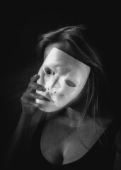 Long Exposure Woman Holding Transparent Mask