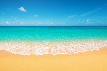 Fototapeta premium Turquoise Ocean Waves Crashing on Sandy Beach. 