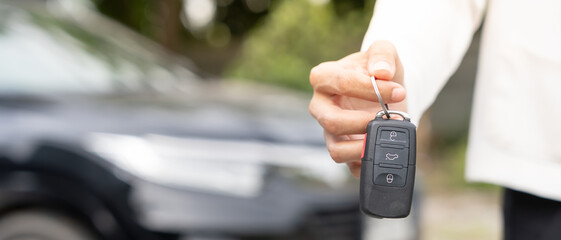 Used car, rental car, sell, buy. happy pass on key for new owner.  Sales, loan credit financial, rent vehicle, insurance,  renting, Seller, dealer, installment, car care business