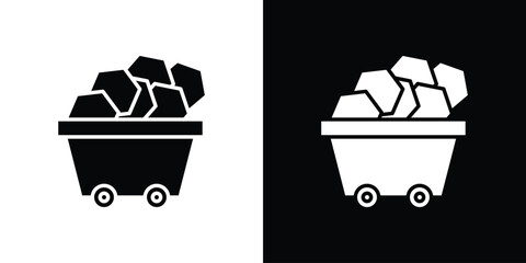 Trolley with coal icon collection. line stroke icon. EPS 10