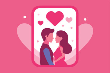 romantic couple silhouette with hearts and pink background phone case vector design