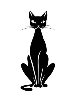 Сute and funny sitting cat black silhouette. Playful feline pose perfect for pet-themed designs, logos, and decor. Isolated on transparent background.