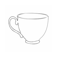 Black Line Art Drawing of a Teacup with Handle coffee cup