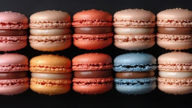 Rows of colorful macarons