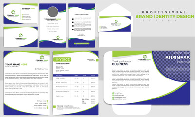 Minimal Creative modern simple organic corporate brand office stationary design set template including business card, ID card, Letterhead, envelope, file folder Corporate business editable vector file