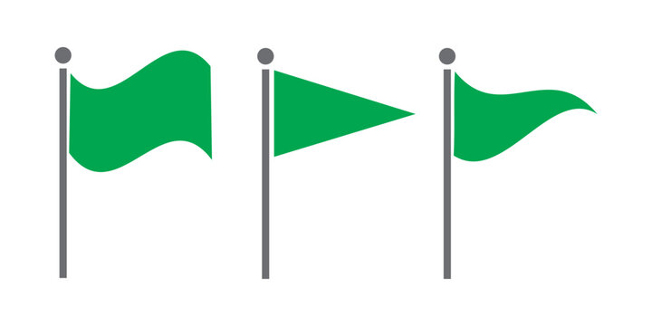 Set of simple green flag on a neutral white background, symbolizing peace or nature.