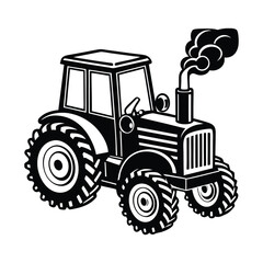Black and White of a Tractor with Exhaust Smoke 