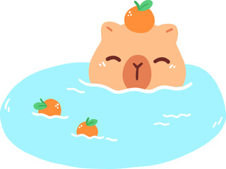 Cute Capybara in Onsen with Orange 