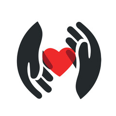 hands with heart icon, silhouette style
