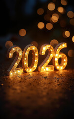 2026 Luminous Lettering on a Dark Background with Bokeh