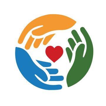Hands group shaping heart form together. Love, charity, social support, help concept. Nonprofit community, unity, society in solidarity. Flat graphic vector illustration isolated on white background
