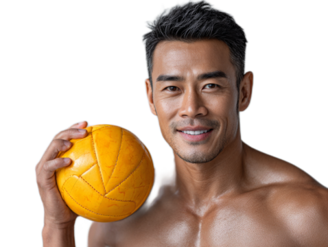 Male with a Ball: A portrait of an attractive, athletic male holding a ball, capturing his confident and dynamic physique.