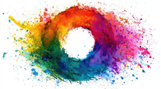 Vibrant colorful circle surrounded by exploding paint splatter