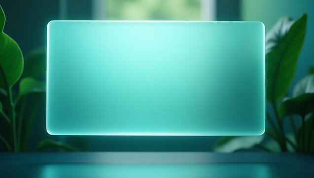 Glowing teal rectangle digital display mockup