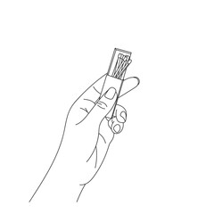 Matches in hand line art vector illustration