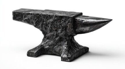 A sturdy,  vintage-looking metal anvil.  It has a textured surface and a sharp point