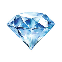 Watercolor diamond illustration sparkling gemstone jewel isolated on transparent background