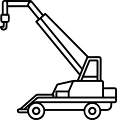 Boom lift machine black outline vector and illustration, coloring book page
