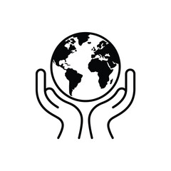 Hands holding earth globe icon graphic
